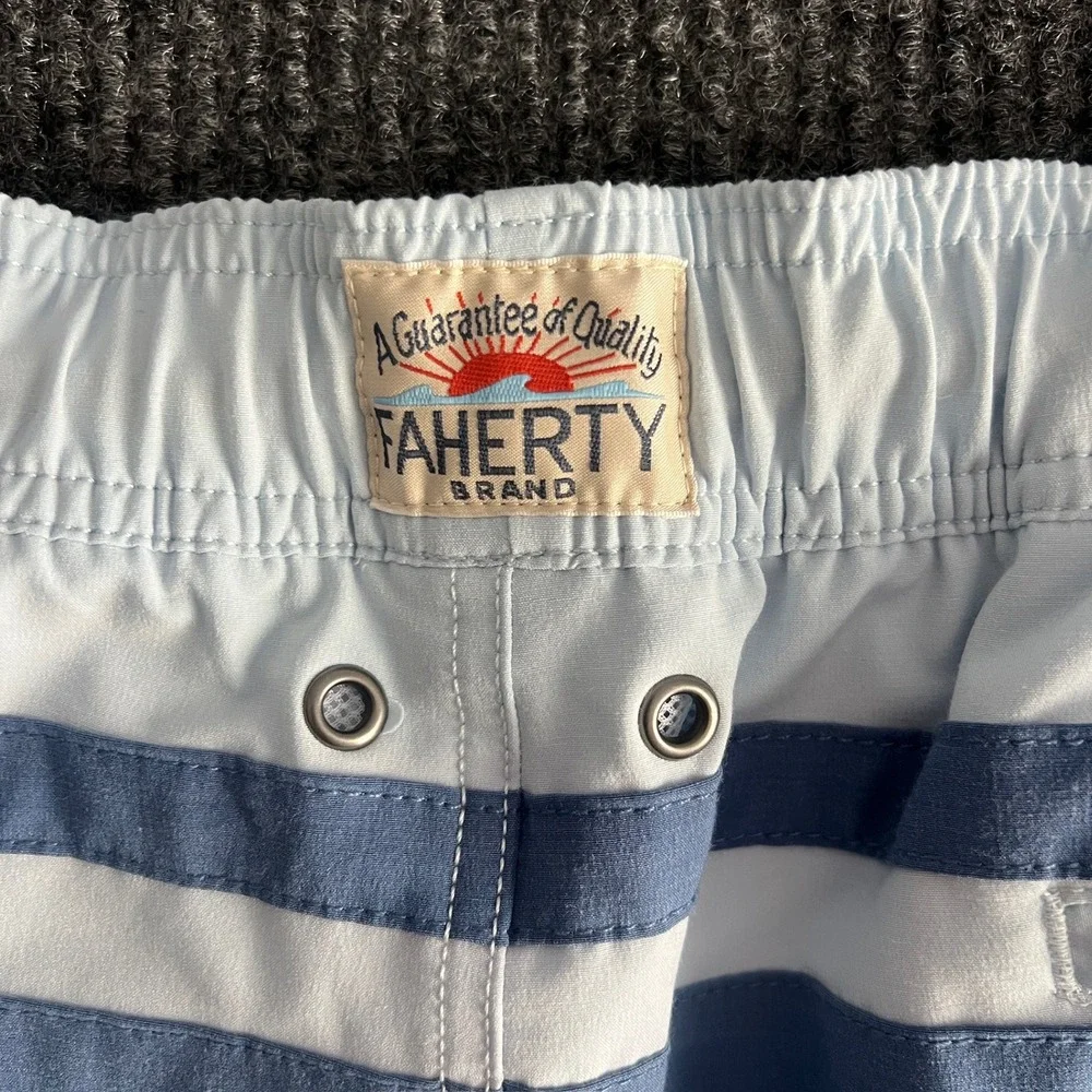 NWT Faherty Men's XXL Beacon Trunk Sky Surf Stripe Swim Shorts Blue MSS2202-SSF